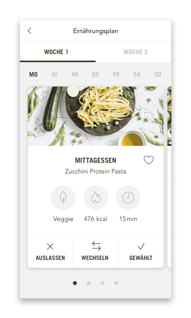 Men's Health Ernährungsplan Plan mit Mahlzeiten (Smartphone Ansicht Beispiel Tag)
